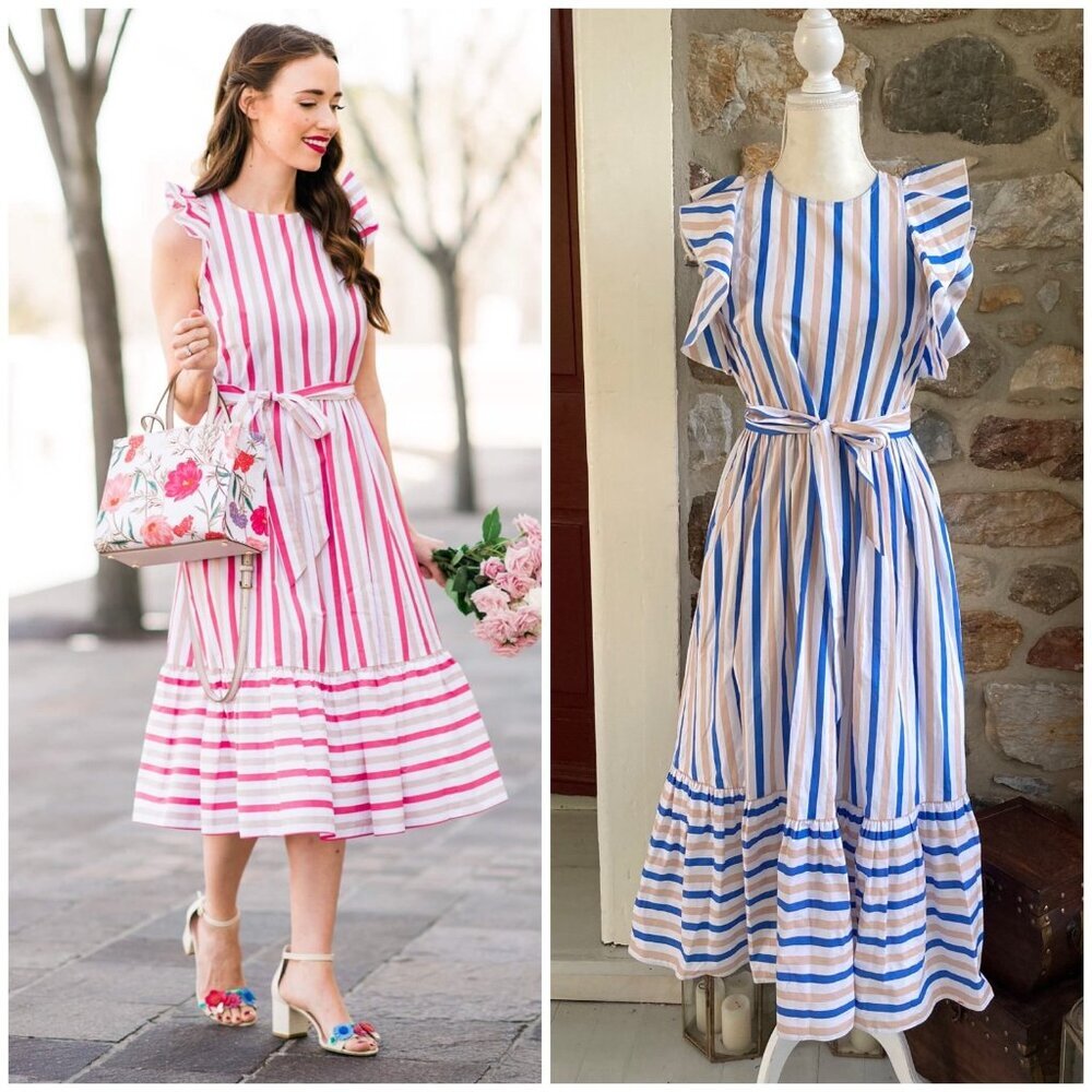 NWT Kate Spade New York stripe poplin cap-sleeve midi dress Womens 4